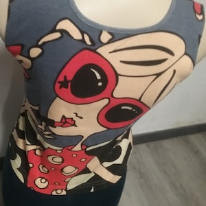 Sale 30% Tanktop, ärmelloses T-Shirt, Frau/ Sonnenbrille, allover Print, grau- schwarz- orange- haut, Girls, Frauen,  Blue Seven, Vintage