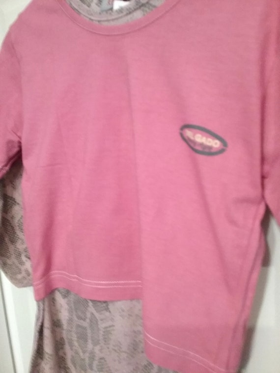 Crop top, over-top, short T-shirt, overshirt, pink-grey-white, logo, size, del Gado, vintage