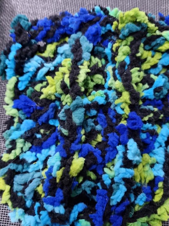 Wool, designer yarn mix, chunky wool, accent yarn/extra soft/ black/blue/turquoise/multicolored, hand-wound for home accessories, vintage wool