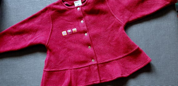 Fleece jacket, outdoor, patches, burgundy, extra thick, KIDS, girls. Absorba, Vintage