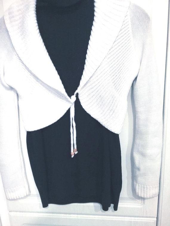 Sale 30% Cardigan, short jacket, bolero, white or brown, wide ribbed edges, one size, measurements provided, IMOTEX, Voguish, vintage