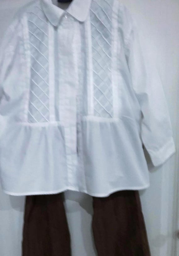 Sale 30% Shirt, blouse, overshirt, tunic, collar buttons, white, check pattern tone on tone, BIG, cotton, KIDS, girls, S.Oliver, Vintage