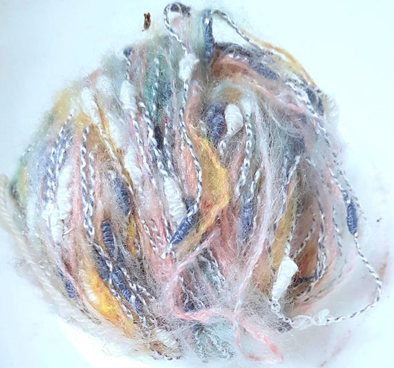 Wool, designer yarn mix, grey-white-pink, mohair with nubs, Capri, Gedifra, hand-wound, various fiber types, vintage wool