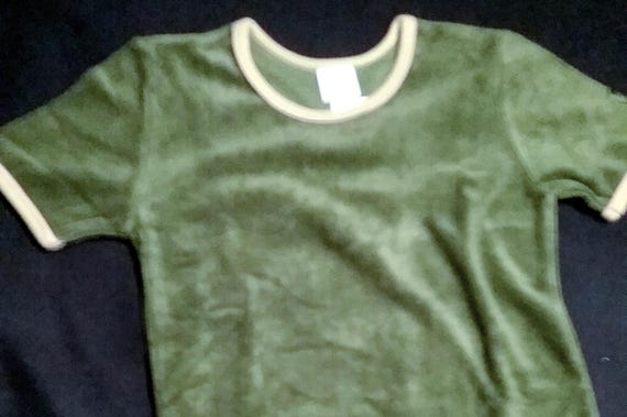 Sale 30% T-shirt, short sleeve, long shirt, terry cloth fleece, olive green, girls, Whoopi, vintage