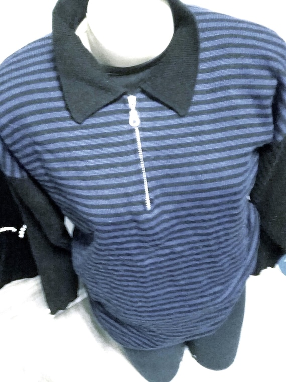 Sale 30% sweater, pullover, striped, polo shirt, zipper, black with blue or green BIG format, men, women, gender, secondhand, vintage