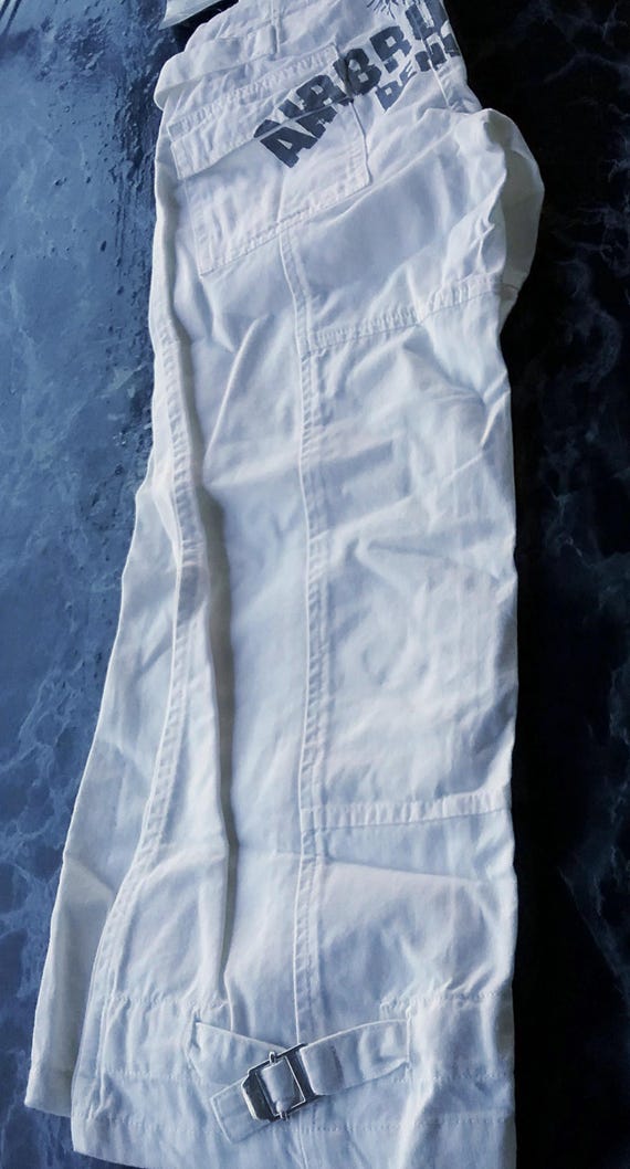 Sale 30% Pants, white jeans, back lettering, AIRBRUSHED DENIM, size information, cotton, young fashion, vintage