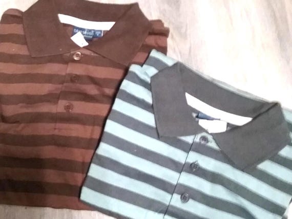 Sale 30% T-shirt, short sleeve, polo, striped, size information, turquoise-grey + mocha-brown, collar, gender, BIG, buttons, Blue Seven, Vintage