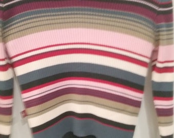Sweater girls striped pink- grey- white V-neck sizes XXS measurement cotton polyacrylic Tom Tailor 1990-2012 Vintage
