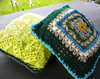 Cuddly pillow, granny square, microfiber, wool, fabric, vintage look, DIY