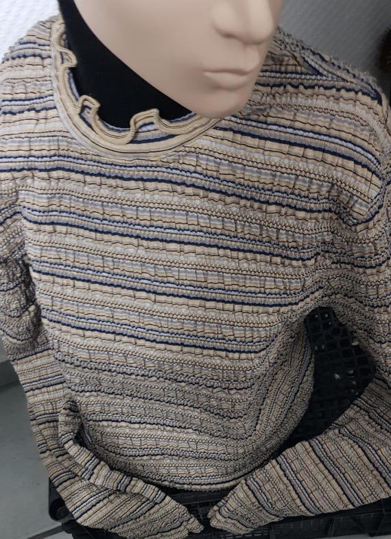 Sale 30% Sweater, long-sleeved shirt, striped, smocked, beige/blue, fully elastic, other details, Young Fashion, Girls, Tutti Paletti, Vintage