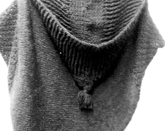 Veste, gilet à capuche, fait main, chauffe-épaules, sweat à capuche, superkid, mohair noir par Anny Blatt, années 90