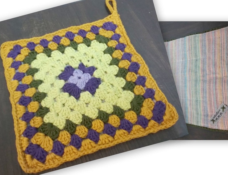 Agarraderas hechas a mano Página 2 Granny Squares con tela, accesorios para el hogar, regalos imagen 7