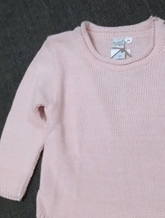 Sale 50% Sweater, pullover, turtle neck - small roll, smooth, hand-knitted look, pink + light blue, girls, girls, Blue Seven, Vintage