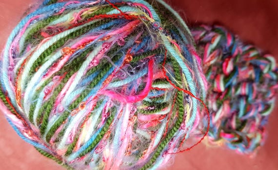 Designer yarn mix, hand-wound, decorative yarn, 125g/100 meters, various fiber types, bright colors, effect yarn, like crochet pattern, vintage wool