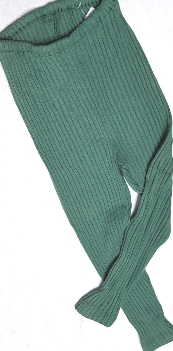 Sale 30% Leggings, long pants, fine knit, green, ribbed, cotton/polyacrylic, kids, gender, Herzlieb Mini Doll, vintage