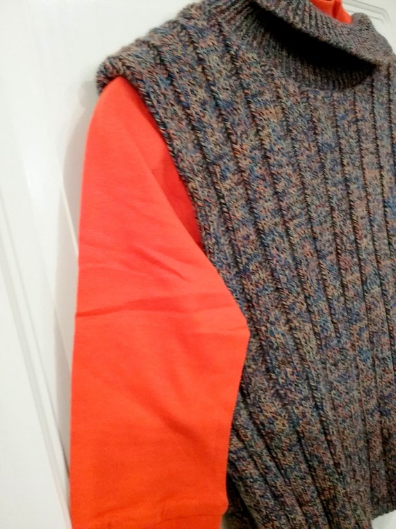 Sale 30% off: Pullover vest, roll neck, turtleneck, hand-knit look, gender-neutral, melange cotton, wide ribs, Tutti Paletti, vintage