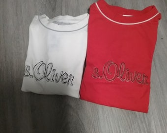 Camiseta, manga corta, gráfico LOGO en la parte delantera, blanco+naranja con negro+gris, cuello redondo, formato GRANDE, unisex, S.Oliver, vintage