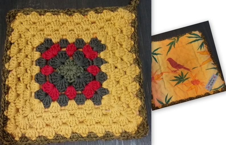 Agarraderas hechas a mano Página 2 Granny Squares con tela, accesorios para el hogar, regalos imagen 10