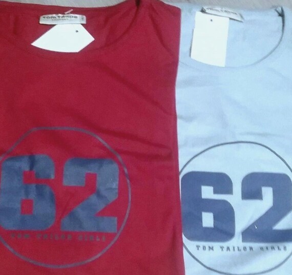 Sale 30% T-Shirt, short sleeve, graphic, number 62, LOGO, light blue + red with dark blue, Gender, Tom Tailor, Vintage