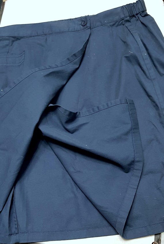 Sale 30% Skirt, wrap skirt, wide overlap, cotton, dark blue, elastic back, good stretch, various details, girls, women, S. Oliver, vintage