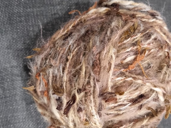 Wool, designer yarn mix, chunky wool, accent yarn/extra-soft novelty yarn/ beige-brown tones, hand-wound, vintage wool
