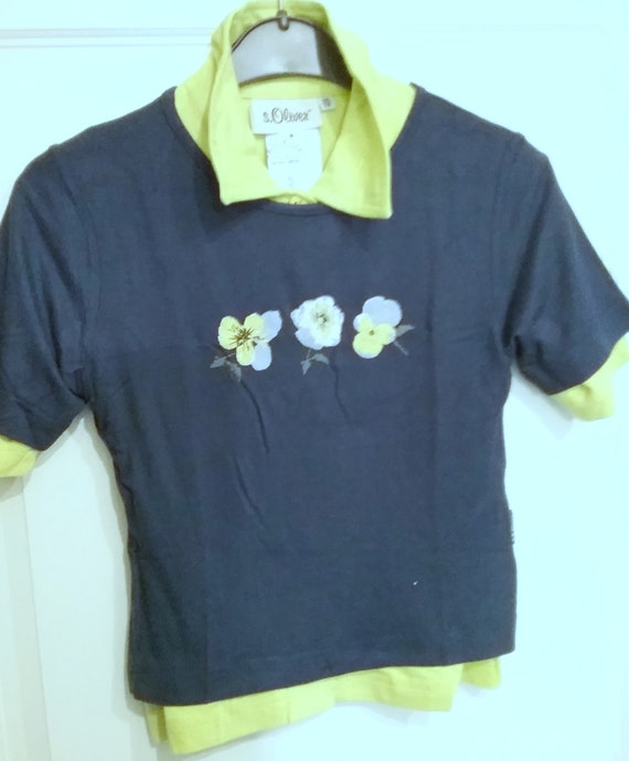 T-shirt, Short Sleeve, Girls Shirt, Graphic 3 Flowers, Dark Blue, Lime  Green, Suitable Combined With Shirt/blouse, S.oliver, Vintage - Etsy