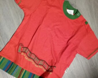 Jersey, sudadera con capucha, sobrecamisa con foto falsa, capucha sin cordón, algodón estructurado, tejido + detalles de costuras, naranja-verde-colorido, NIÑOS, unisex, gasser, vintage