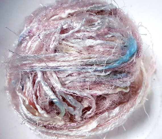 Wool, designer yarn mix, beige-white-pink-turquoise, extra-soft mohair, small bobbles, hand-wound, various fiber types, vintage wool