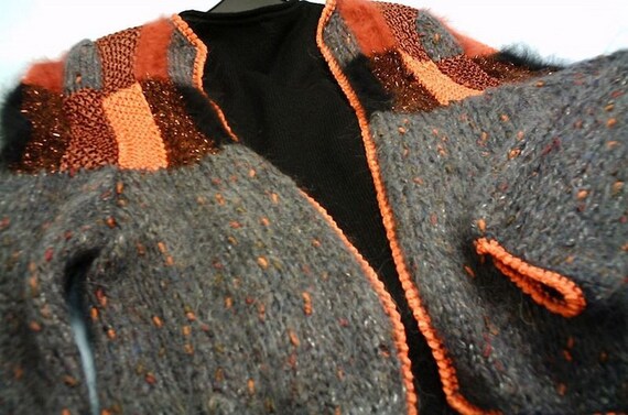 handmade, cardigan, short jacket, mohair, angora, fancy yarn, high quality, size One Size Big, measurements, vintage