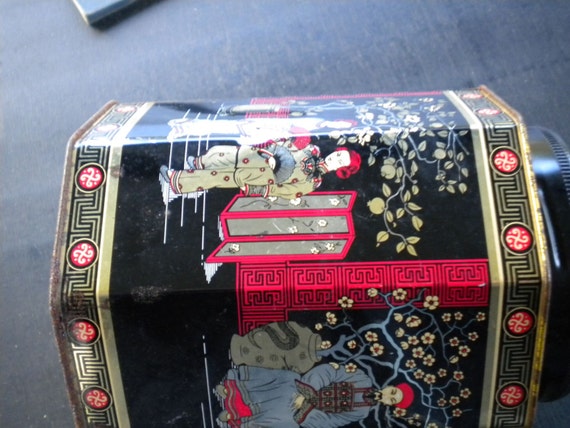 Sale 30% antique tea tin, China, Japan, Asia, tin box, rare vintage item