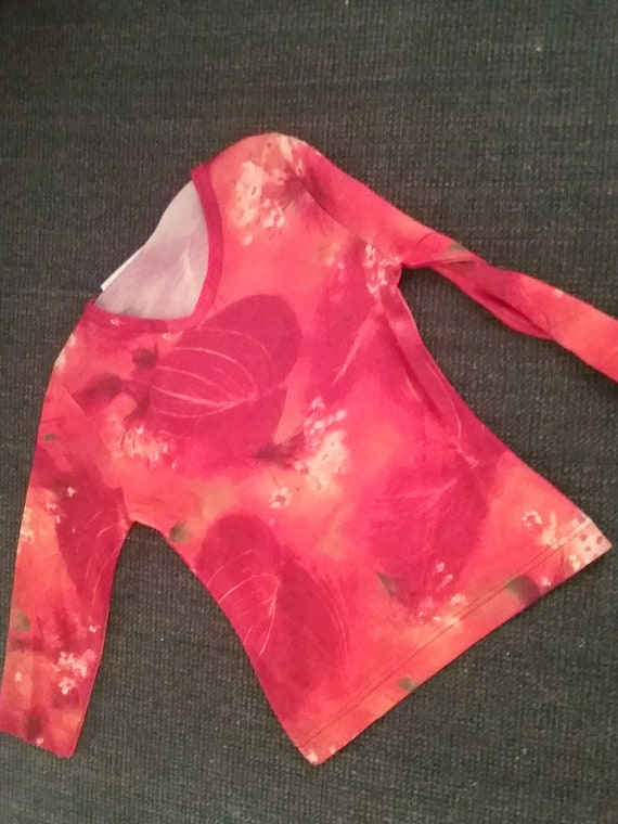 Sale 30% Sweater, long-sleeved shirt, allover red + green, Italian model, short style, viscose-polyester, girls, Viro, vintage