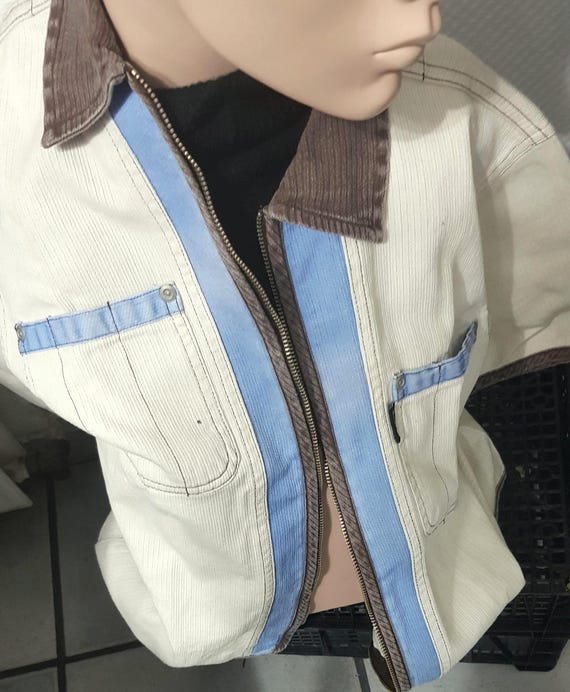 Sale 30% Gilty, shirt, blouse, short-sleeved jacket, denim, natural/brown/blue, Gender Vintage
