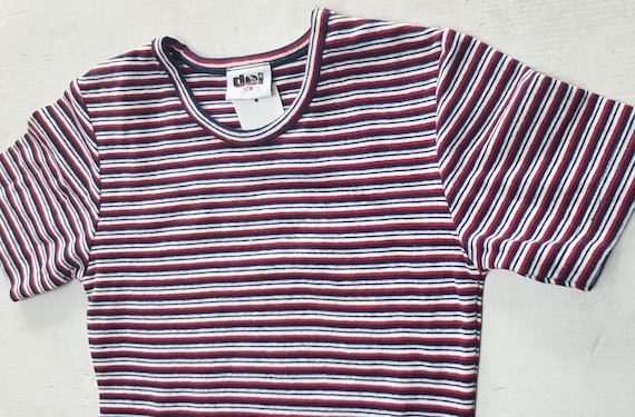 Sale 30% T-shirt, short sleeve, striped, cotton, blue/white/red, cotton/elastane, KIDS, Gender, del Gado, Vintage