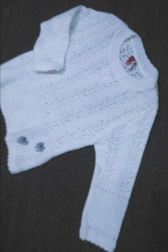 Sale 30% Sweater, pullover, fine knit, pattern mix, white/blue bows, cotton mix, KIDS, girls, Tutti Paletti, Vintage