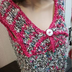 handmade, sweater, knitted top, short shirt, effect yarn, material mix pink-black-white-colored, size vintage