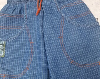 Sale 30% Pants, checked pull-on pants, casual/slightly baggy/wide fit, orange seams, 2 double pockets at the front, Junior, Gender, Peppino, Vintage