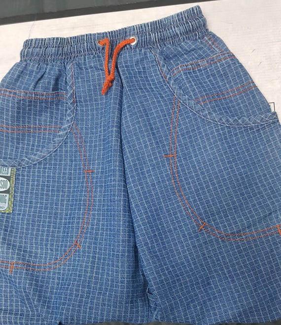 Sale 30% Pants, checked pull-on pants, casual/slightly baggy/wide fit, orange seams, 2 double pockets at the front, Junior, Gender, Peppino, Vintage