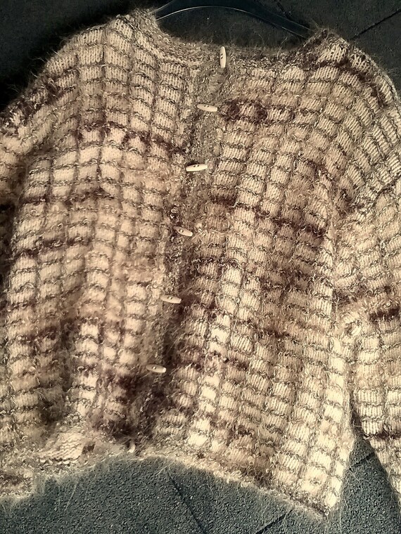 handmade, designer unique, cardigan, rustic, beige/brown, Anny Blatt wool, Alpaca, Canberra, on size, vintage style