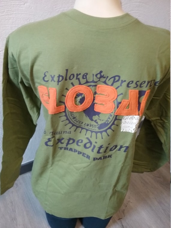 Sale 30% sweater, long-sleeved shirt, transition, graphic-GLOBAL EXPEDITION, green-blue-orange, round neck, boys, men, Boy Star, vintage