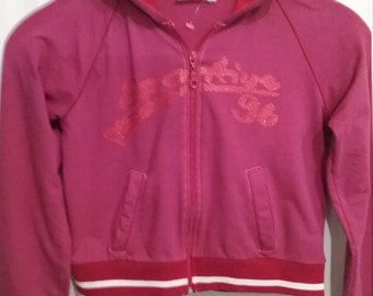 Jacket, hoodie, hooded jacket, sweat jacket, pink red white, measurements, girls, girls, vintage