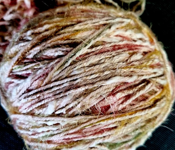 Wool, designer yarn mix, accent yarn/effect yarn, pink-multicolored, soft fringes, e.g. for tank tops, vests, hand-wound, vintage wool