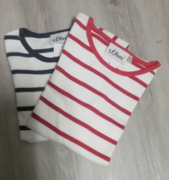 S.oliver, T-shirt, Short Sleeve, Striped, Striped Shirt,  White-bluewhite-red, Ribbed, Stretchy, KIDS, Unisex, S.oliver, Vintage -  Etsy