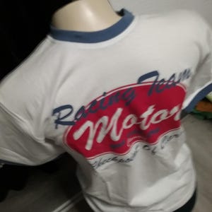 Uitverkoop 30% T-shirt, korte mouw, grafisch LOGO-Racing Team Motor, rood-marineblauw-wit, ronde hals, CAMARO, Vintage
