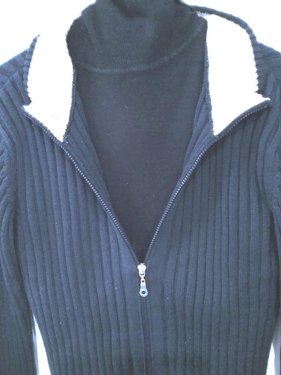 Sale 30% cardigan, jacket, dark blue with beige, cotton, polyacrylic, ribbed pattern, slim fit, size information, gender, Camaro, vintage