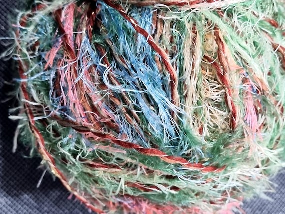 Wool, designer yarn mix, such as patterns, petrol-purple-multicolored, various fiber types, e.g. for accessories, sweaters, tops, hand-wound, vintage wool