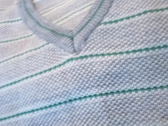 Sale 50% sweater, pullover, striped, V-neck, pearl pattern grey-green-white, second hand, men, women, gender, vintage