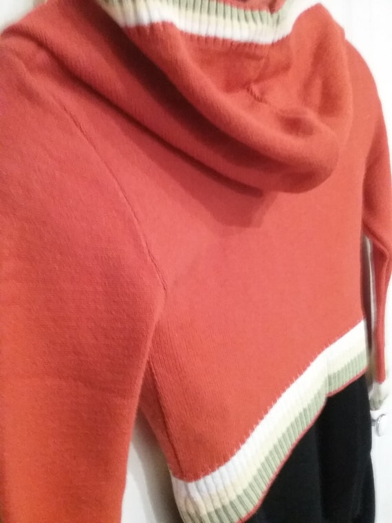 Kapuzenjacke, Hoodie, Bolero, kurze Strickjacke, rot oder orange, Ränder gestreift, one Size, Maßangabe, Vintage Kapuzenjacke, Hoodie, Bolero, kurze Strickjacke, rot oder orange, Ränder gestreift, one Size, Maßangabe, Vintage