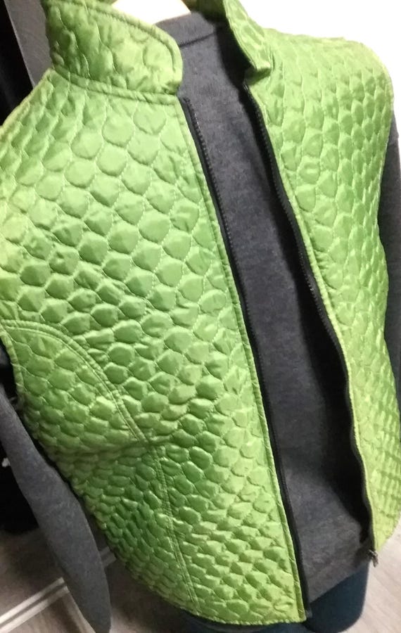 Sale 30% sleeveless vest, quilted vest, diamond pattern, green + orange, Girls, Women, Girls, Daniela Monti, Vintage