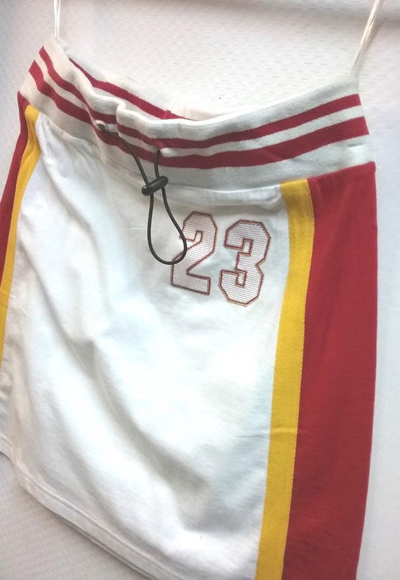 Sale 30% skirt, slip skirt, wide elastic waistband, jersey white-red-yellow size matching DFB sports accessories teenager, vintage