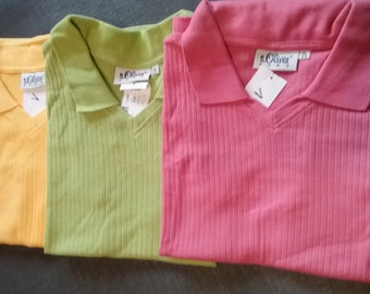 Sale 30% T-shirt/tank top, short sleeve or sleeveless, pink-yellow-green, V-neck, cotton, ribbed, girls, women, girls, S.Oliver, vintage